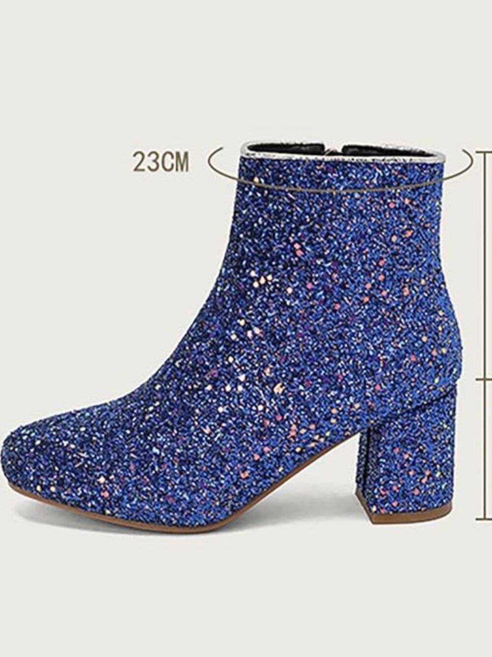 Blue Glitter Pointed Toe Chunky Heel Ankle Boots - Picture 2 of 9